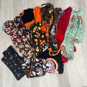 Girls 6-7 Halloween Christmas 11 Piece Dress PJ Pant Shirt Bundle Pumpkins